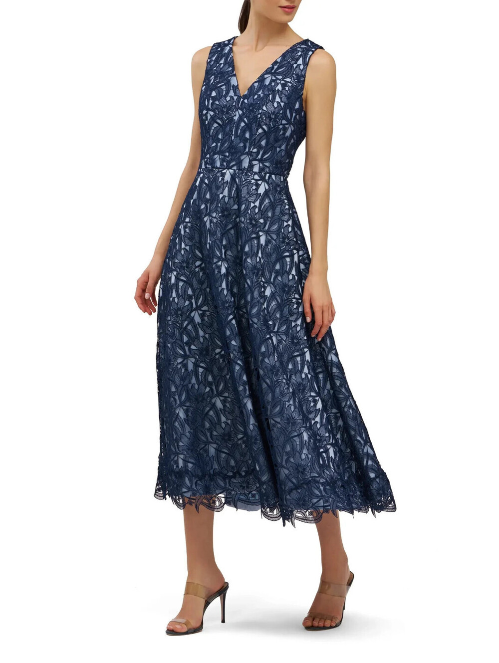 New, Kay Unger Danielle Sleeveless Lace Dress in Navy Sz 14 #LD522